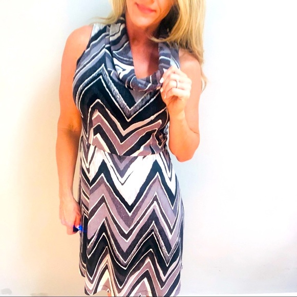 Barami Dresses & Skirts - Barami Cowl Neck Sleeveless Dress Gray White Black Size 4